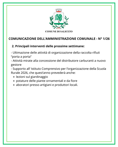 Comunicazione dell'Amministrazione n° 1/26